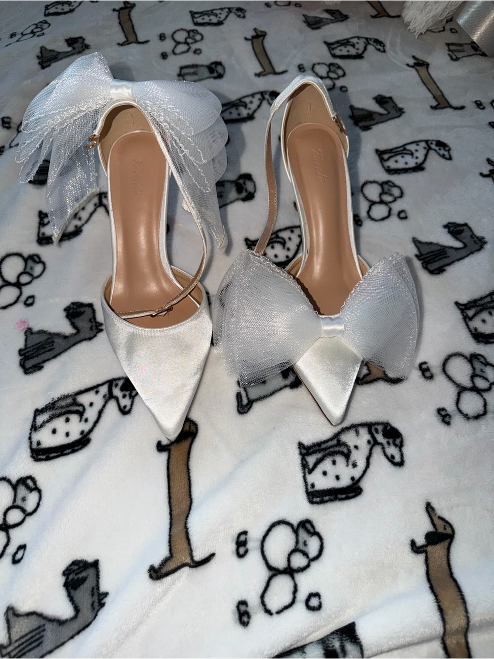 White Satin Pointed-Toe Bow Slingback Heels